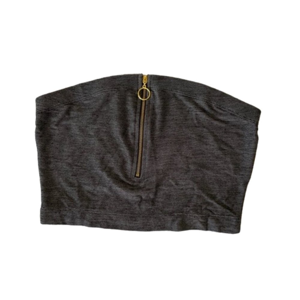 Tube Top Black Knit Stretch Denim with front Zip Medium and Large Sizes NWT‎
